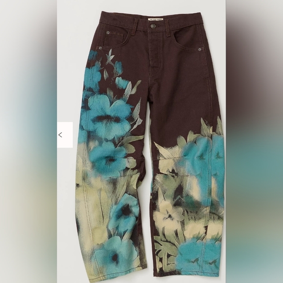 We The Free Denim - We The Free Floral Print Brown Good Luck Barrel Jeans, *25 *NWOT, RETAIL 148